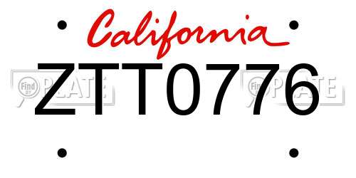 ZTT0776 California License Plate