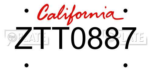 ZTT0887 California License Plate