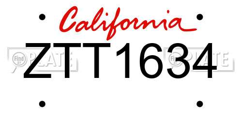 ZTT1634 California License Plate