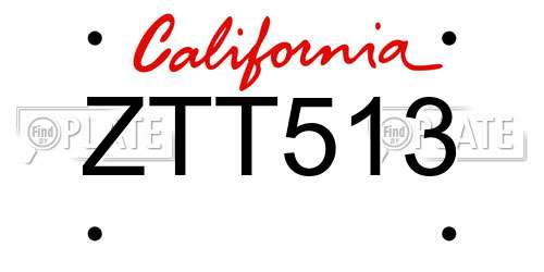 ZTT513 California License Plate