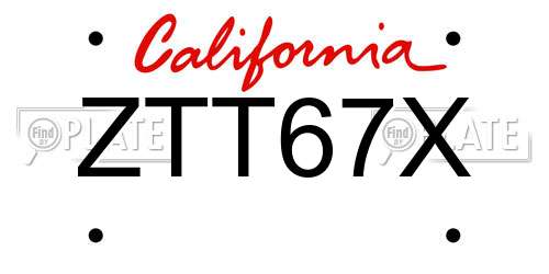 ZTT67X California License Plate