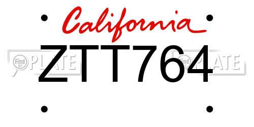 ZTT764 California License Plate
