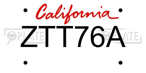 ZTT76A California License Plate