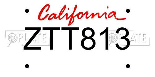 ZTT813 California License Plate
