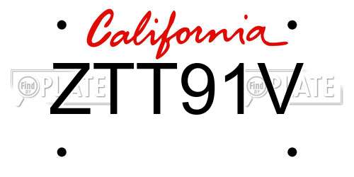 ZTT91V California License Plate