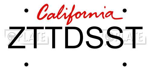 ZTTDSST California License Plate