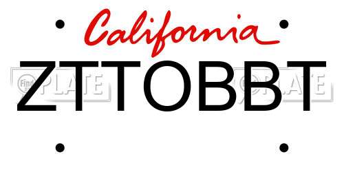 ZTTOBBT California License Plate