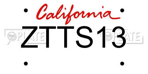 ZTTS13 California License Plate