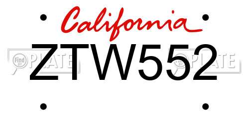 ZTW552 California License Plate
