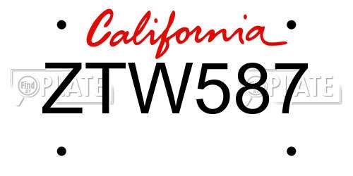 ZTW587 California License Plate