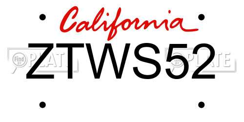 ZTWS52 California License Plate