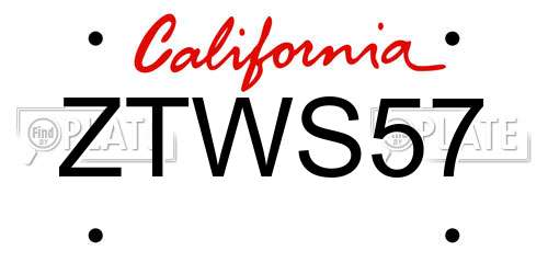 ZTWS57 California License Plate