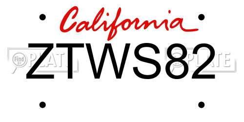 ZTWS82 California License Plate