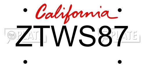 ZTWS87 California License Plate