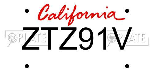 ZTZ91V California License Plate