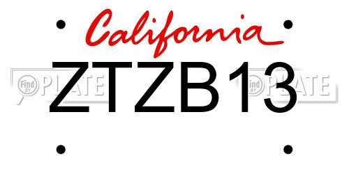 ZTZB13 California License Plate
