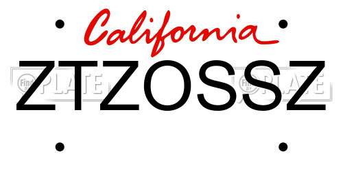 ZTZOSSZ California License Plate