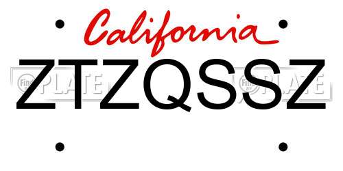 ZTZQSSZ California License Plate