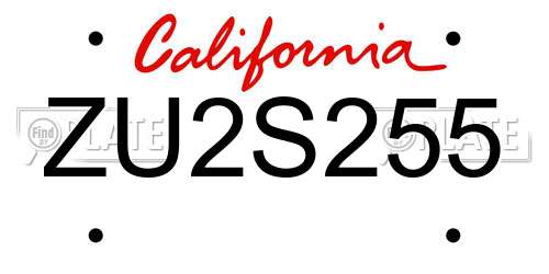 ZU2S255 California License Plate