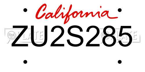 ZU2S285 California License Plate