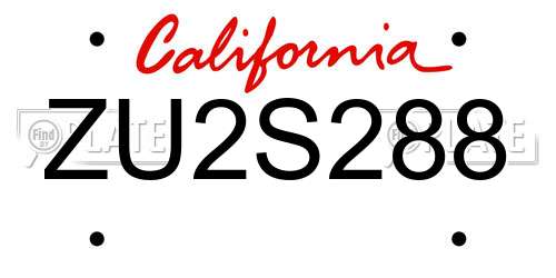 ZU2S288 California License Plate