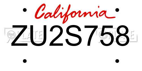 ZU2S758 California License Plate