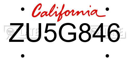 ZU5G846 California License Plate