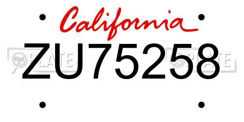 ZU75258 California License Plate