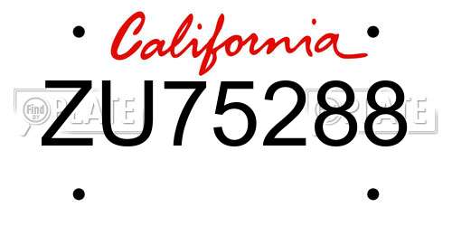 ZU75288 California License Plate