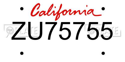 ZU75755 California License Plate