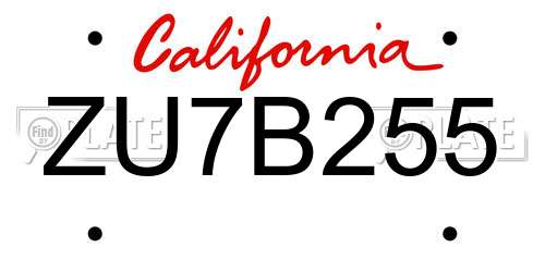 ZU7B255 California License Plate