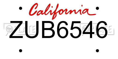 ZUB6546 California License Plate
