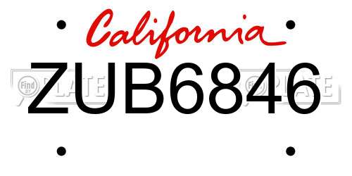 ZUB6846 California License Plate