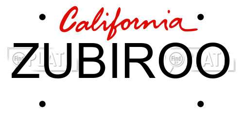 ZUBIROO California License Plate
