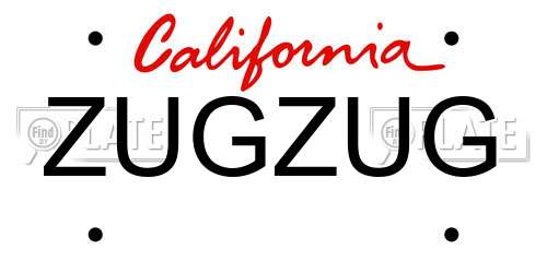 ZUGZUG California License Plate