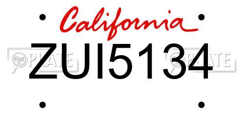 ZUI5134 California License Plate