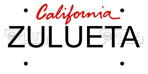 ZULUETA California License Plate