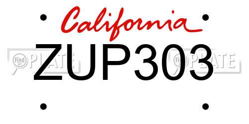 ZUP303 California License Plate