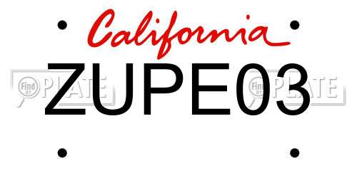 ZUPE03 California License Plate