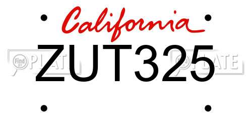 ZUT325 California License Plate