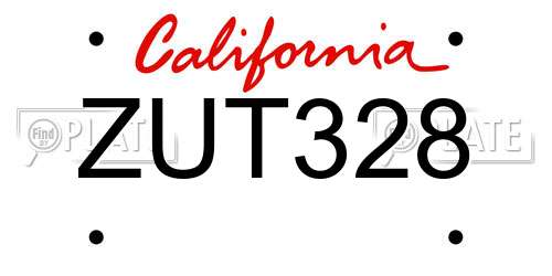 ZUT328 California License Plate