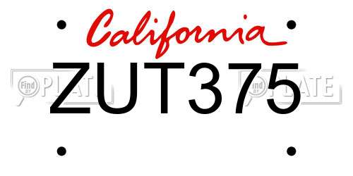 ZUT375 California License Plate