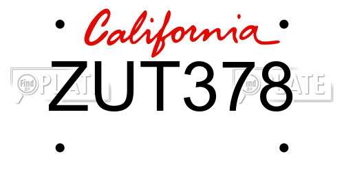 ZUT378 California License Plate