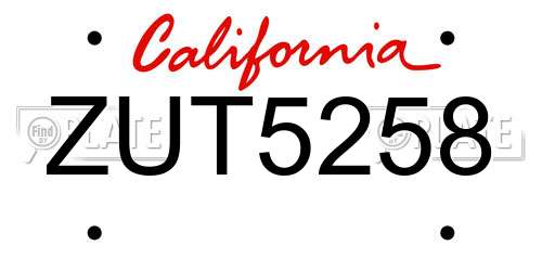 ZUT5258 California License Plate