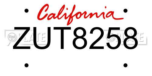 ZUT8258 California License Plate