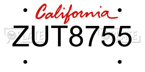 ZUT8755 California License Plate