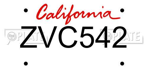 ZVC542 California License Plate