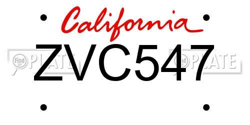 ZVC547 California License Plate