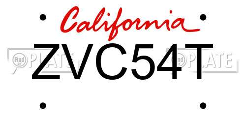 ZVC54T California License Plate