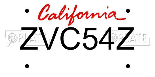 ZVC54Z California License Plate